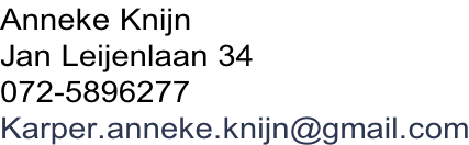 Anneke Knijn Jan Leijenlaan 34 072-5896277    Karper.anneke.knijn@gmail.com